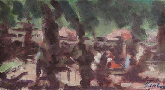 Hayward Veal (1913-1968), oil on board, Abstract landscape, 25 x 44cm